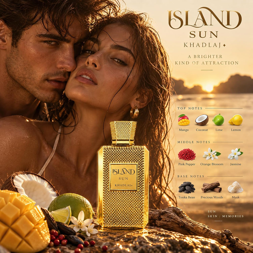 Khadlaj Island Sun Eau de Parfum 100 ml – Tropisch-Fruchtiger Unisex Duft | Mango, Kokosnuss, Limette & Tonkabohne