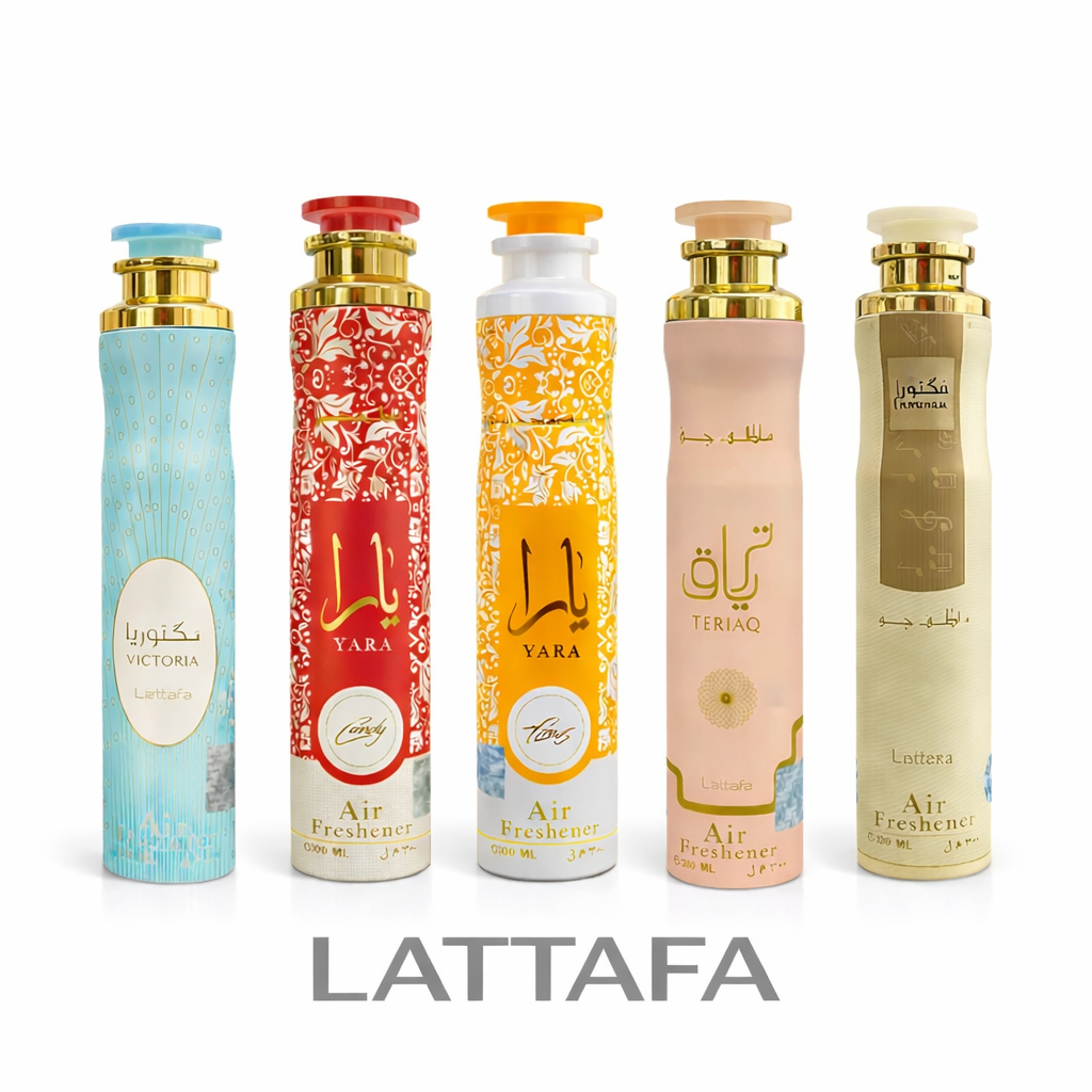 Lattafa Air Freshener Set Feminin – 5er Raumduft Kollektion | Victoria, Yara Candy, Yara Tous, Teriaq, Angham | Orientalische Raumdüfte 300 ml insgesamt 1,5 Liter