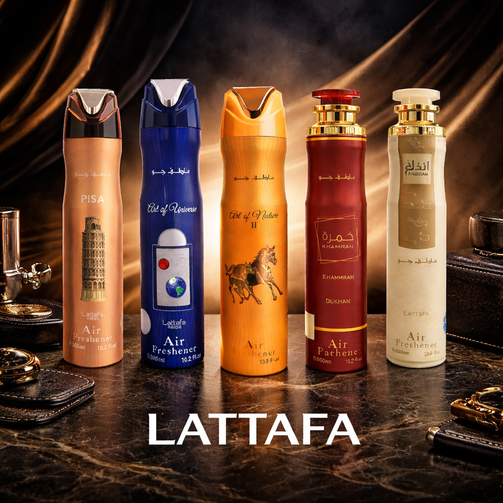 5 Raumdüfte Lattafa Air Freshener Set – 5er Raumduft Kollektion| Pisa, Art of Universe, Art of Nature II, Khamrah Dukhan, Angham | Orientalische Raumdüfte 5X 300 ml (Kopie)