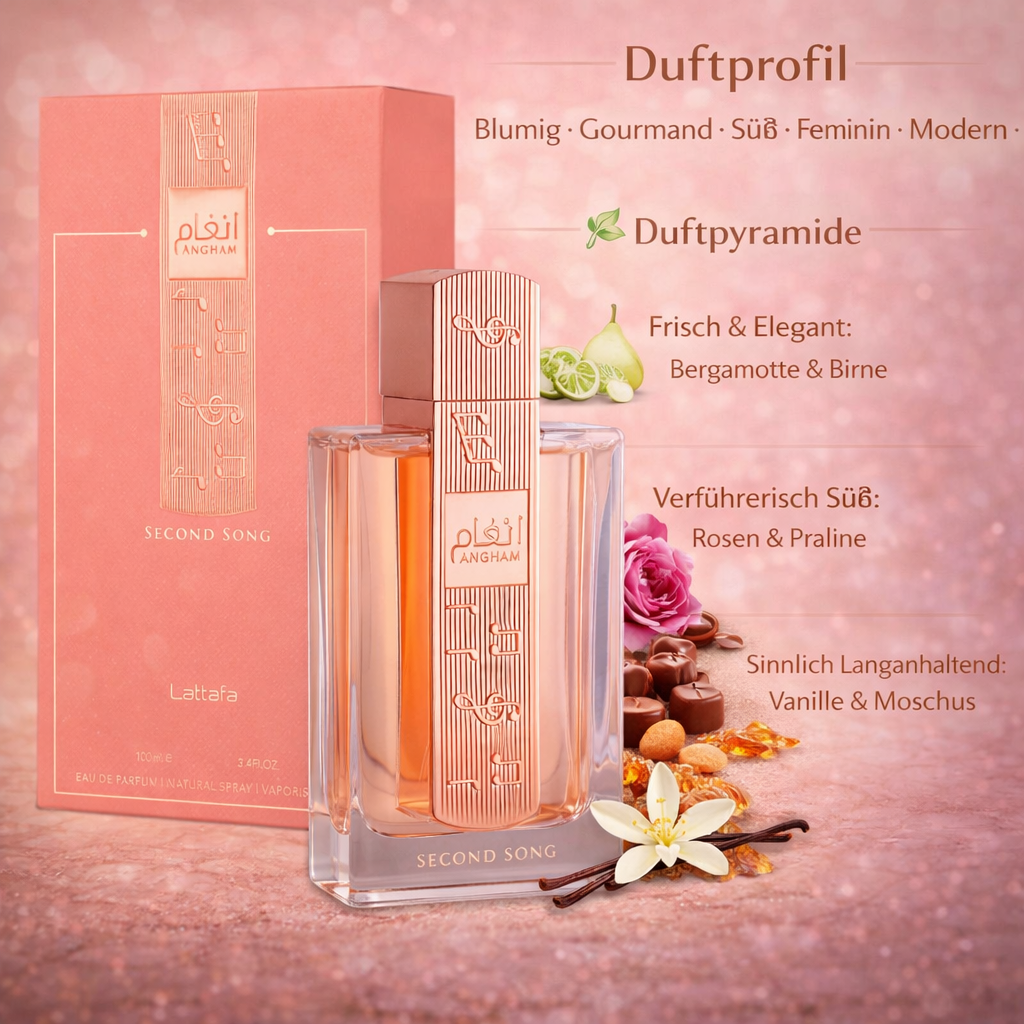 Lattafa Angham Second Song Eau de Parfum 100 ml – Feminin Blumig-Gourmand Duft | Süß & Modern