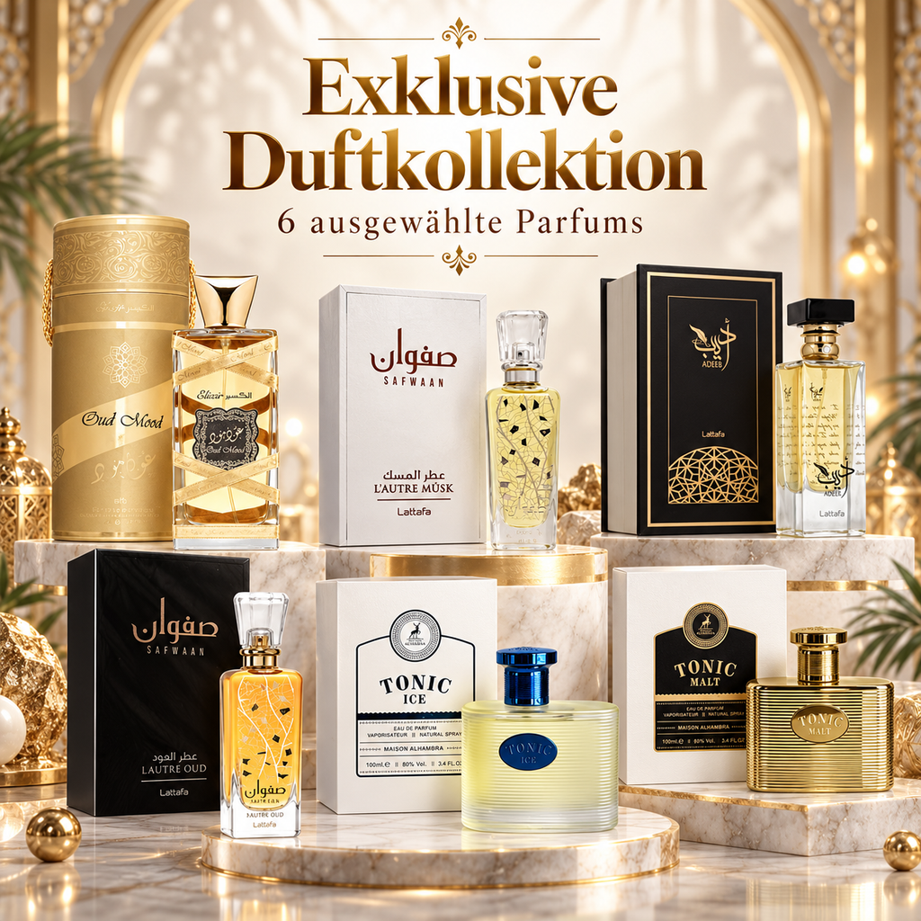 Lattafa Duftset – Safwaan L’Autre Musk, L’Autre Oud, Adeeb, Tonic Ice, Tonic Malt & Oud Mood Elixir | 6 exklusive Düfte im Set