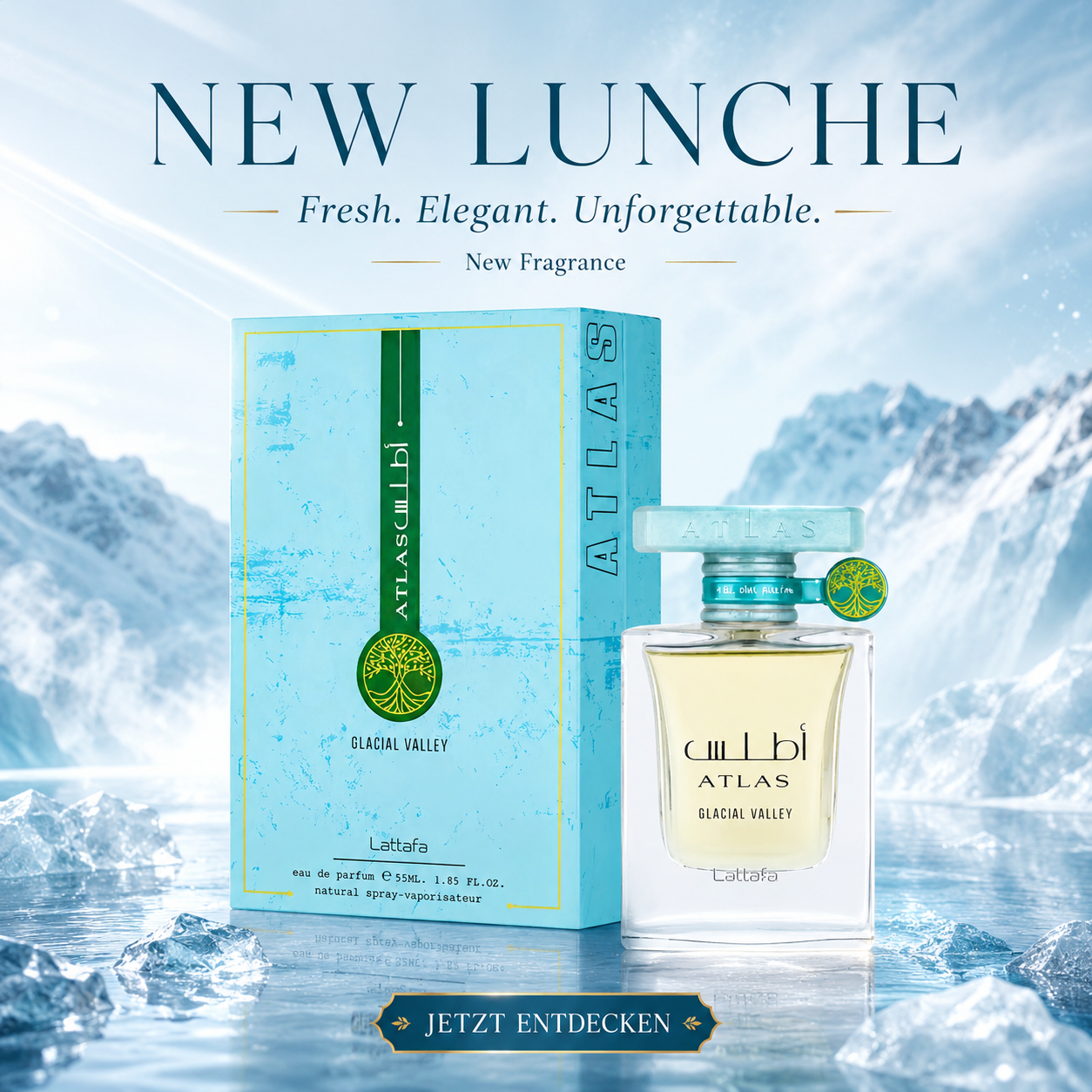 Lattafa Atlas Glacial Valley Eau de Parfum – Aquatisch-Fruchtiger Unisex Duft | Ananas, Minze & Meersalz